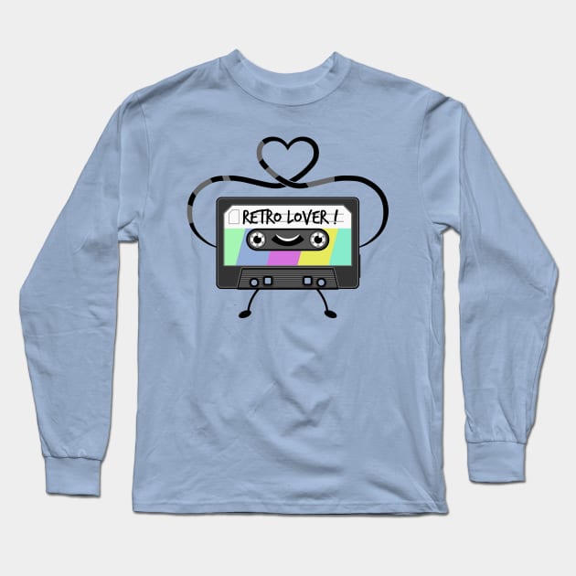 'Retro Lover!' Funny Cartoon Music Cassette Tape Long Sleeve T-Shirt by DavidSpeedDesign